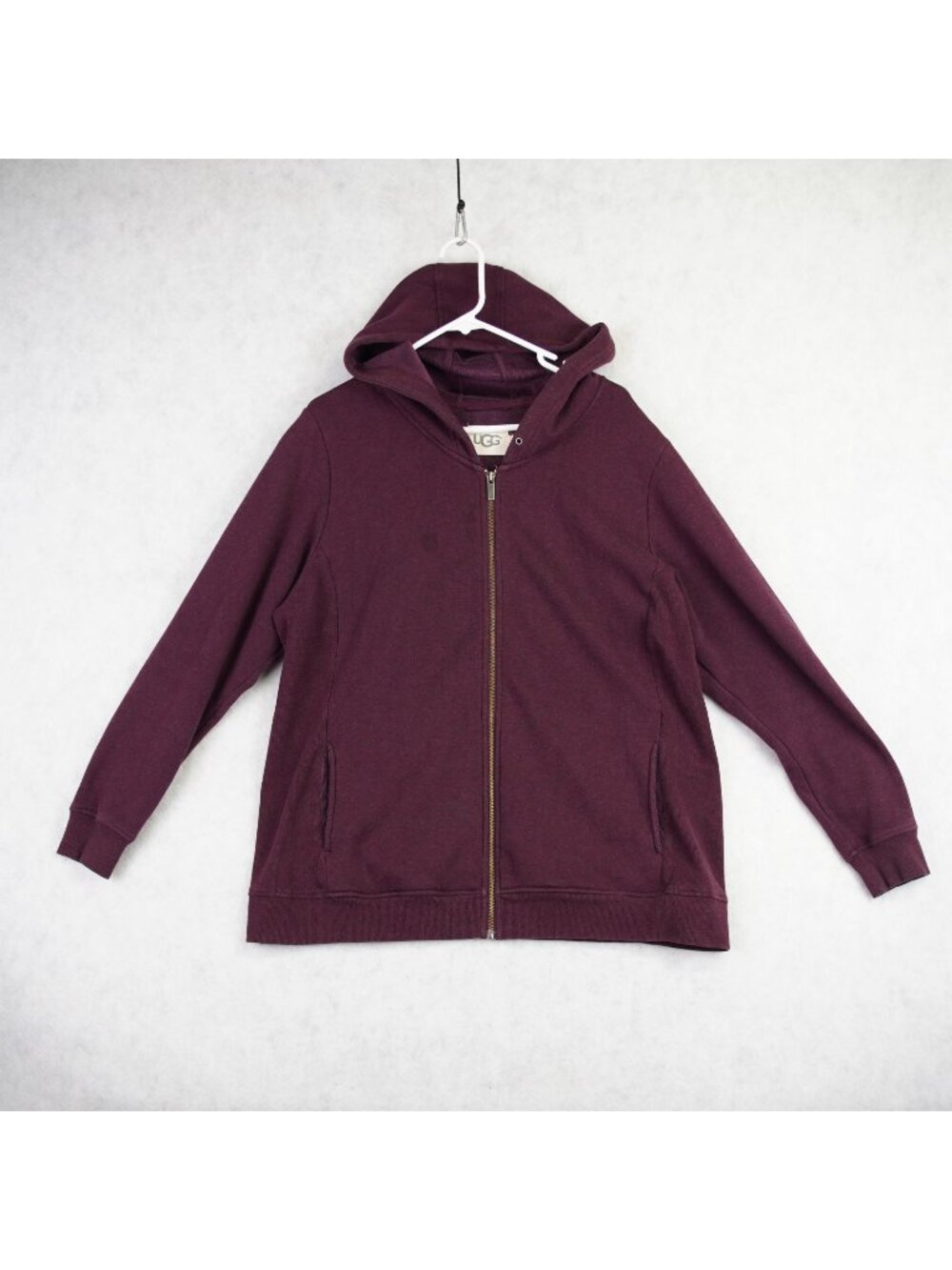 UGG Womens Hooded Full-Zip Sweatshirt Size 2X Burgundy Cotton Blend Casual Warm